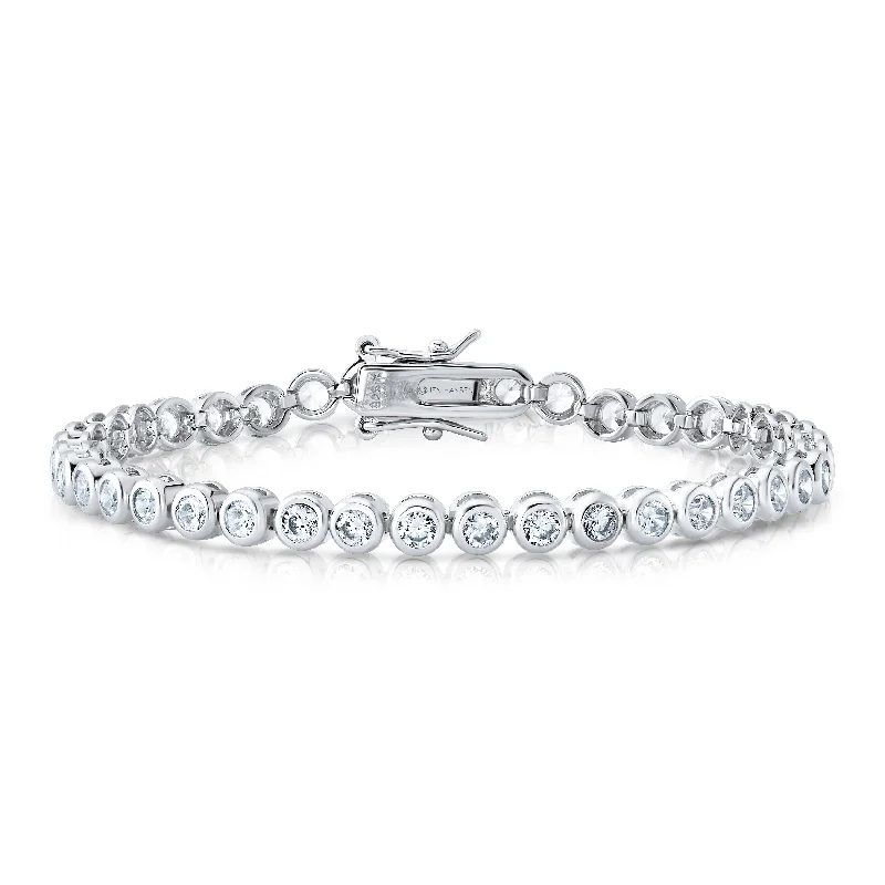 High-Quality Silver Charm Bracelets-BEZEL TENNIS BRACELET, SILVER