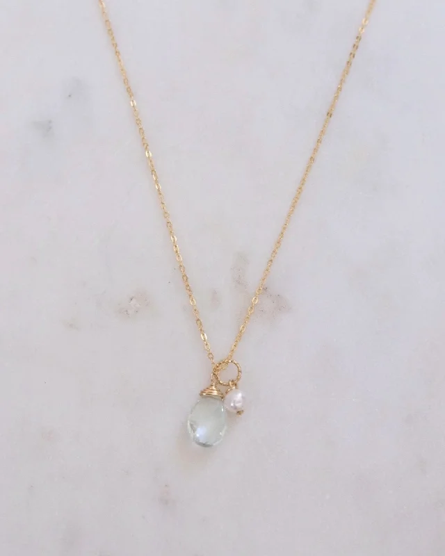 Long Boho Necklace For Casual Look-Aquamarine pearl Necklace