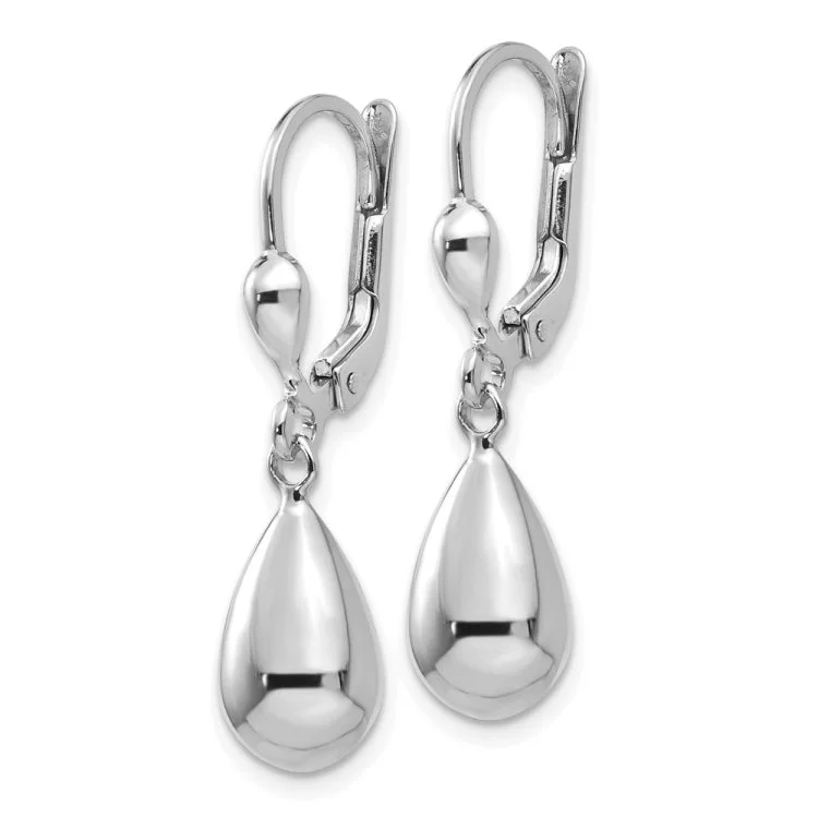 Elegant Long Earrings For Formal Events-14k White Gold Polished Dangle Leverback Earrings