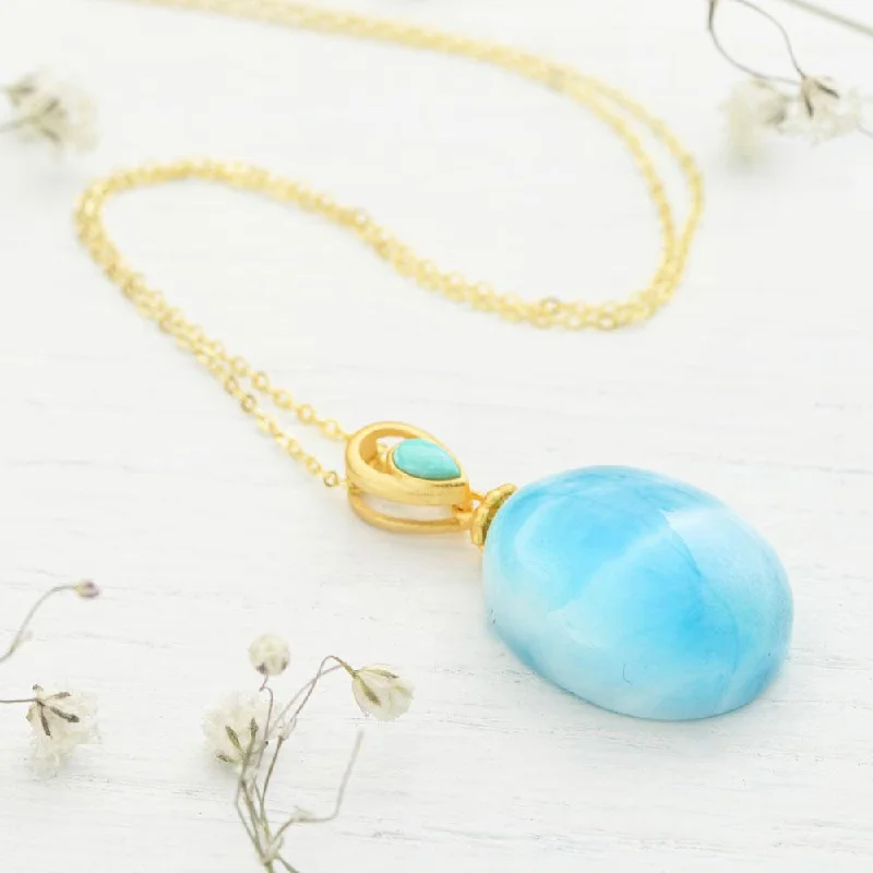 Elegant Pearl Necklace For Wedding Day-Larimar Ocean Drop Necklace