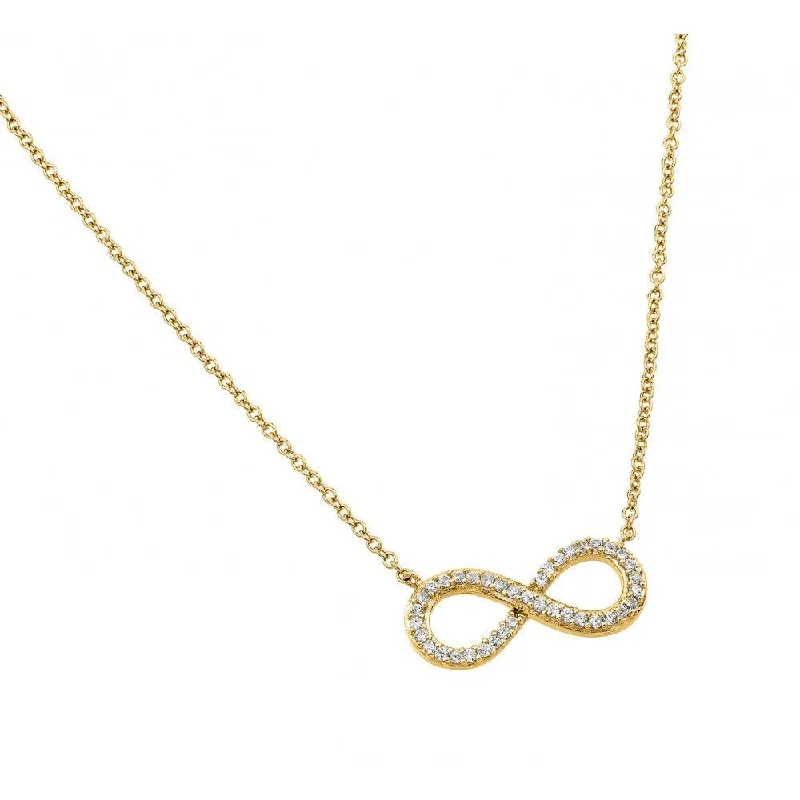 Colorful Crystal Necklace For Casual Wear-Silver 925 Gold Plated Clear CZ Infinity Pendant Necklace - STP01381GP