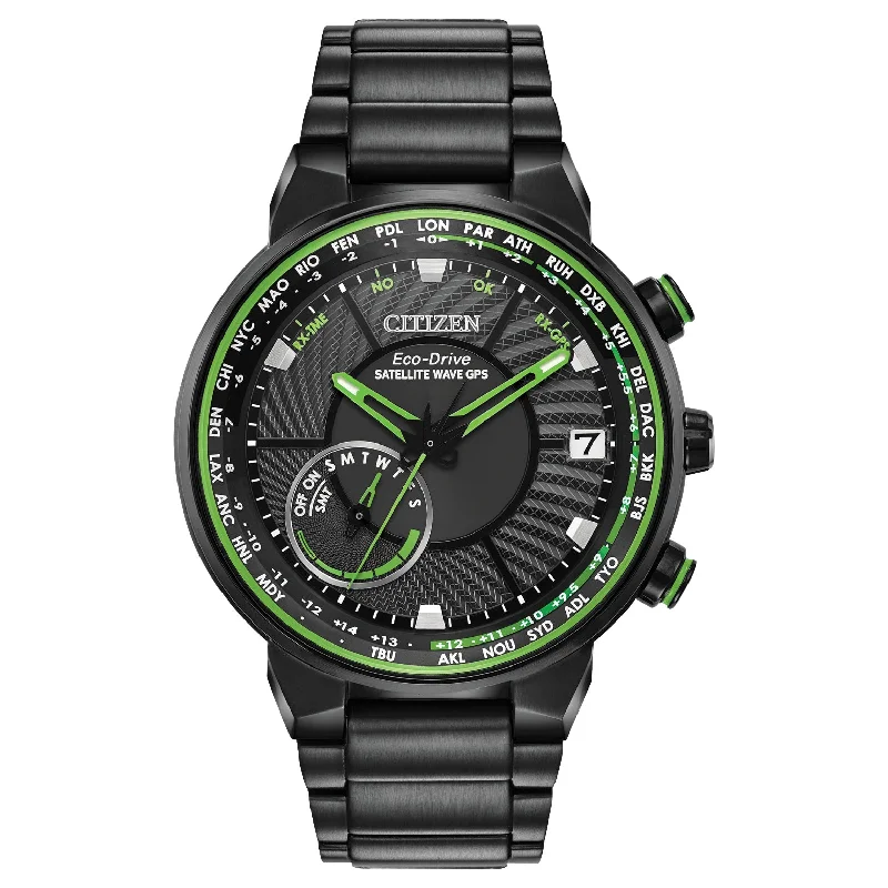 Sleek Black Watches For Men-Citizen Eco-Drive Satellite Wave GPS Freedom CC3035-50E