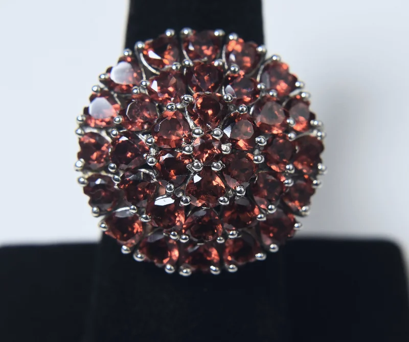 Luxury Diamond Wedding Bands For Bridesmaids-Red Garnet Hearts Cocktail Ring - Size 7.25