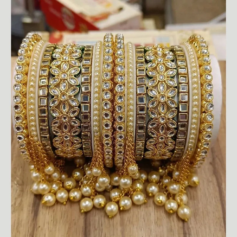 Trendy Wedding Bangles For Bridesmaids With Gemstones-Manisha Jewellery Gold Plated Bangles Set