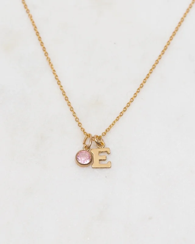 Handcrafted Crystal Necklace For Weddings-Initial E with Birthstone Necklace