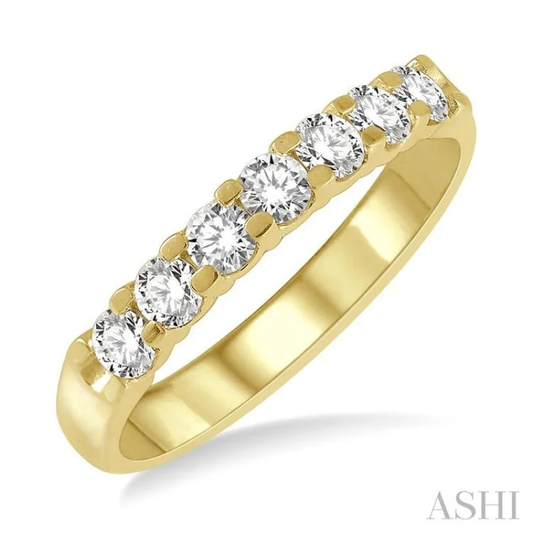 Custom Gemstone Rings For Anniversary Celebrations-1/2 ctw 7 Stone Round Cut Diamond Wedding Band in 14K Yellow Gold