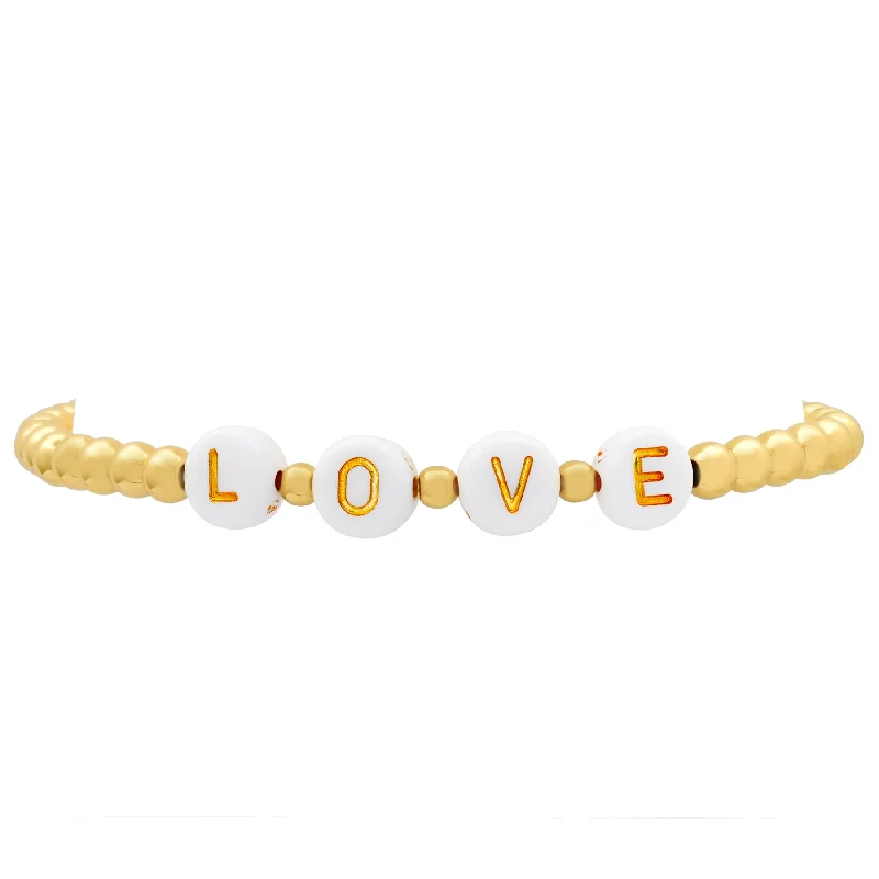 Custom Silver Bracelets For Kids-LOVE STRETCH BALL BRACELET, GOLD