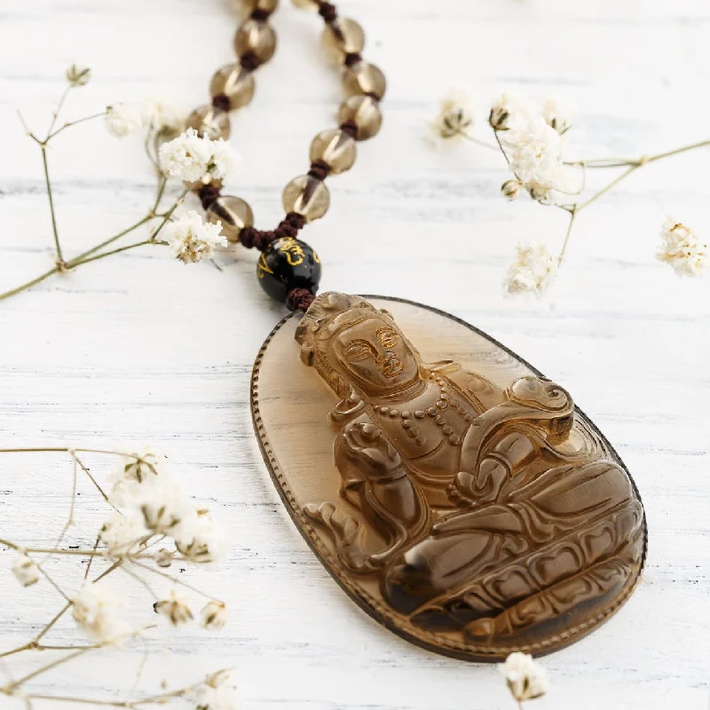 Long Gold Necklace For Casual Wear-Natural Ice Obsidian Guanyin Necklace