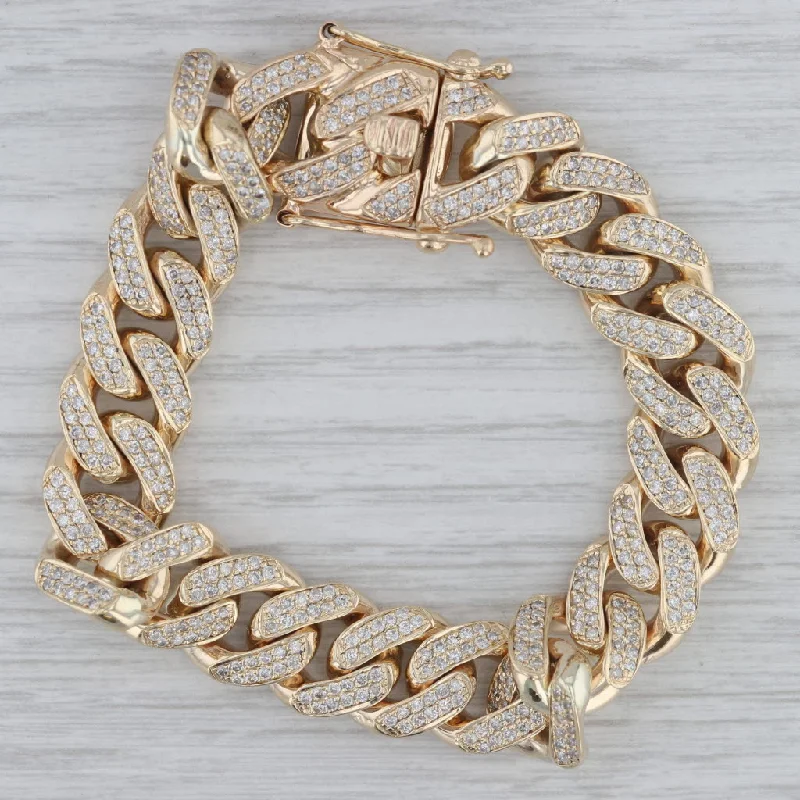 High-End Gold Plated Bracelets-5ctw Diamond Curb Chain Bracelet 10k Yellow Gold 7.5" 13.2mm