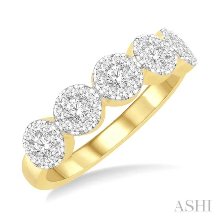 Elegant Engagement Rings For Sophisticated Brides-3/4 Ctw 5-Stone Lovebright Round Cut Diamond Ring in 14K Yellow & White Gold