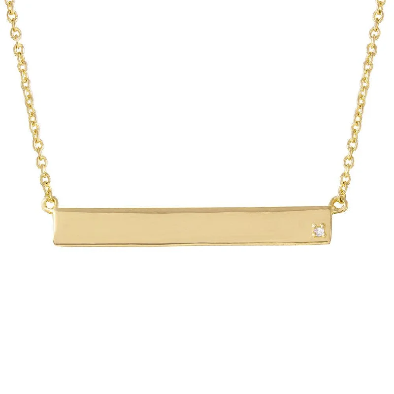 Simple Silver Pendant Necklace For Daily Wear-Silver 925 Gold Plated Bar Necklace with Diamond - STP01476GP