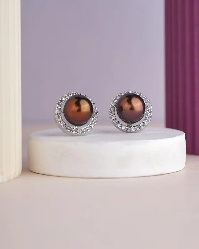 Luxury Pearl Earrings For Formal Events-Elegant Black Stud Pearl Earring