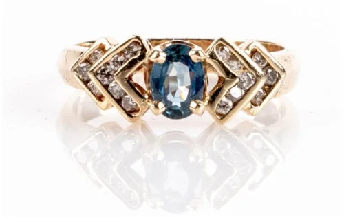 Elegant Stacking Rings For Bridesmaids-14K Gold Filled Blue Topaz and Diamonds Ring - Size 6.5