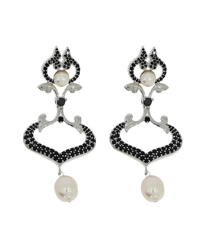 Handmade Drop Earrings For Wedding Day-Impressive Rhodium Pearl Hoop Earrings