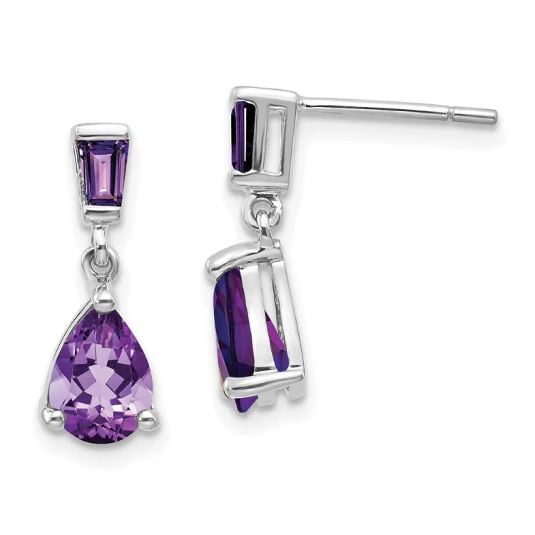 Vintage-Inspired Drop Earrings For Special Events-14k White Gold Amethyst Dangle Post Earrings