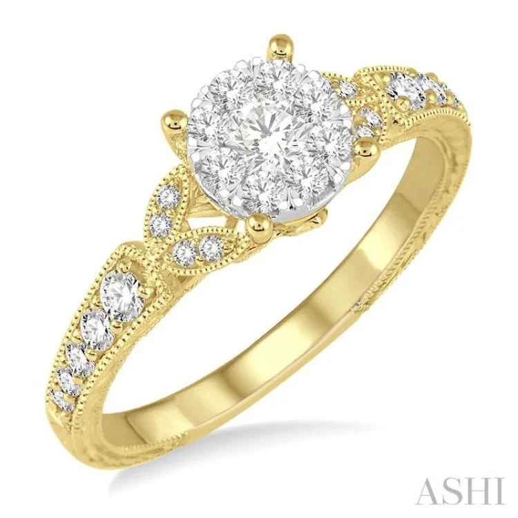 Unique Gemstone Rings For Wedding Day-1/2 Ctw Round Cut Diamond Lovebright Engagement Ring in 14K Yellow & White Gold