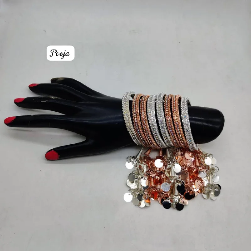 Sparkling Wedding Bangles For Engagement Gifts-Pooja Bagles 2 tone Plated Bangles Set