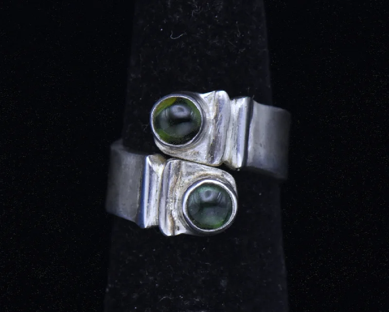 Personalized Promise Rings For Special Moments-Vintage Handmade Green Tourmaline Sterling Silver Bypass Ring - Size 4