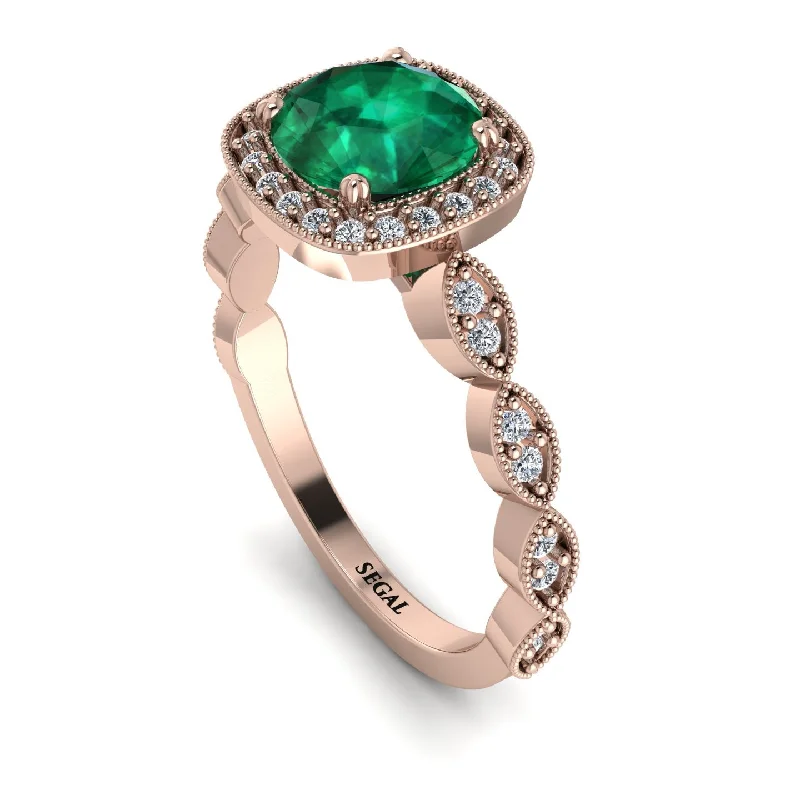 Classic Gold Wedding Rings For Timeless Style-Vintage Inspired Emerald Halo Ring - Frances No. 5