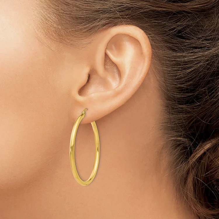 Statement Earrings For Cocktail Parties-14K Polished 2.5mm Lightweight Tube Hoop Earrings