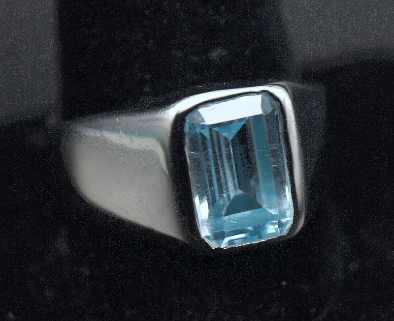 Custom Men’s Wedding Rings For Special Moments-Vintage Sterling Silver Imitation Blue Topaz Ring - Size 12.25