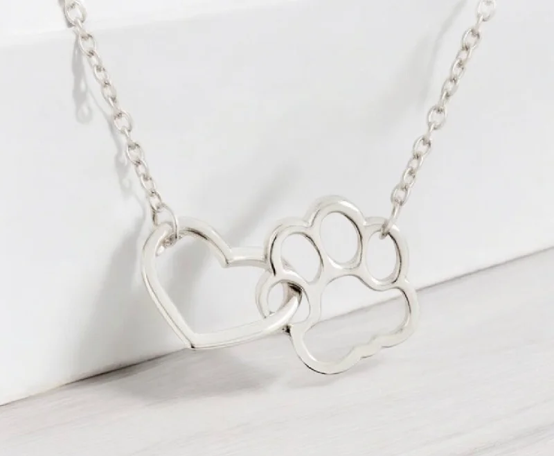 Personalized Chain Necklace For Special Gifts-Linked Heart and Paw Dog Pendant Necklace