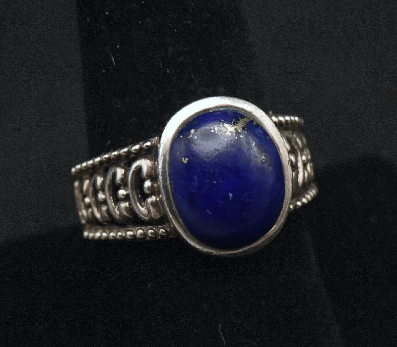 Custom Engagement Rings With Unique Gemstones-Vintage Sterling Silver Lapis Lazuli Ring - Size 8.75