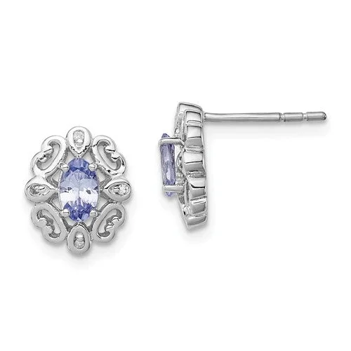 Custom Earrings For Wedding Day Gifts-Sterling Silver Diamond & Tanzanite Oval Earrings