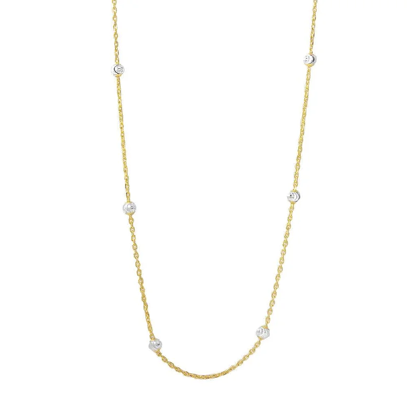 Elegant Gold Necklace For Special Occasions-Silver 925 Diamond Cut Beaded Two-Tone Gold Plated Italian Necklace - ITN00109GP