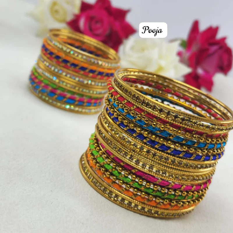 Custom Gold Bangles For Bridal Jewelry-Pooja Bangles Gold Plated  Bangle Set