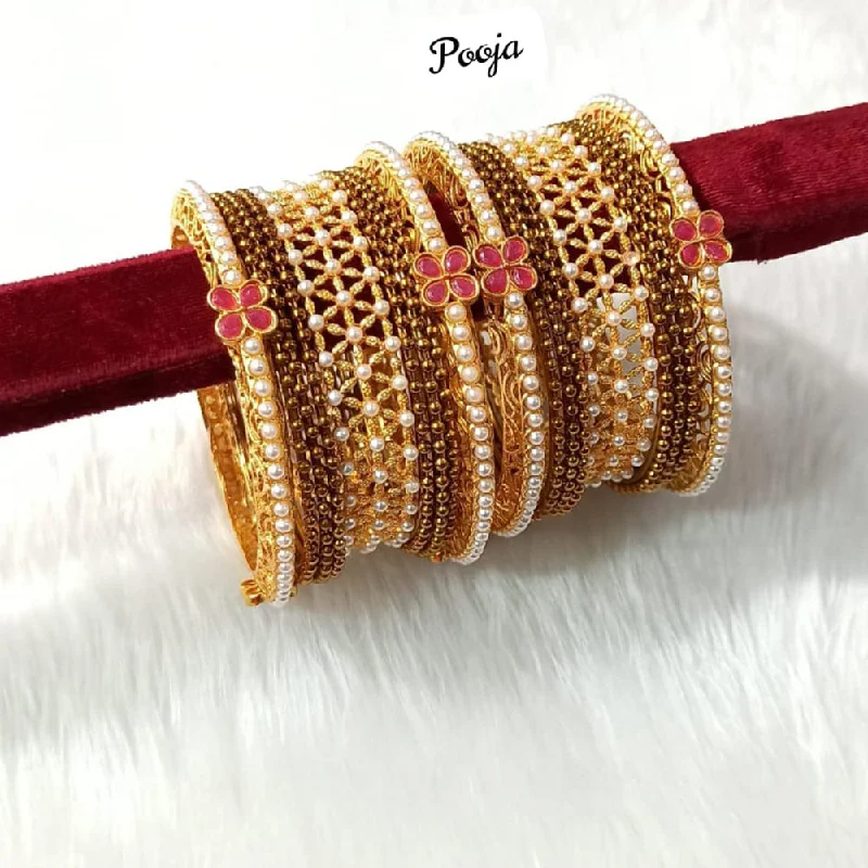 Sparkling Custom Gold Wedding Bangles For Bridesmaids Jewelry-Pooja Bangles Gold Plated  Bangle Set