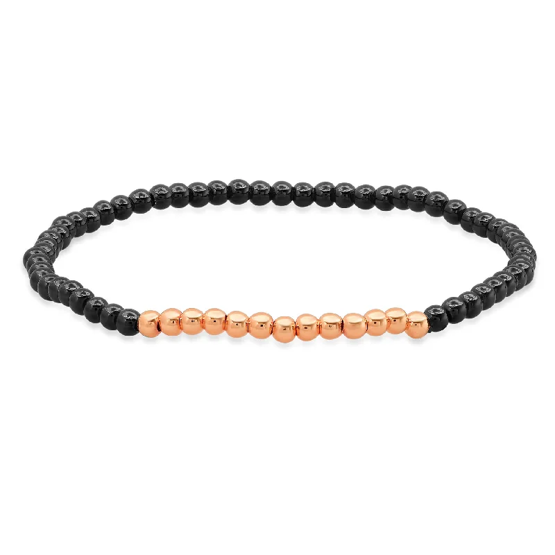 Luxury Gold Bracelets For Weddings-STRETCH BRACELET, BLACK & ROSE GOLD