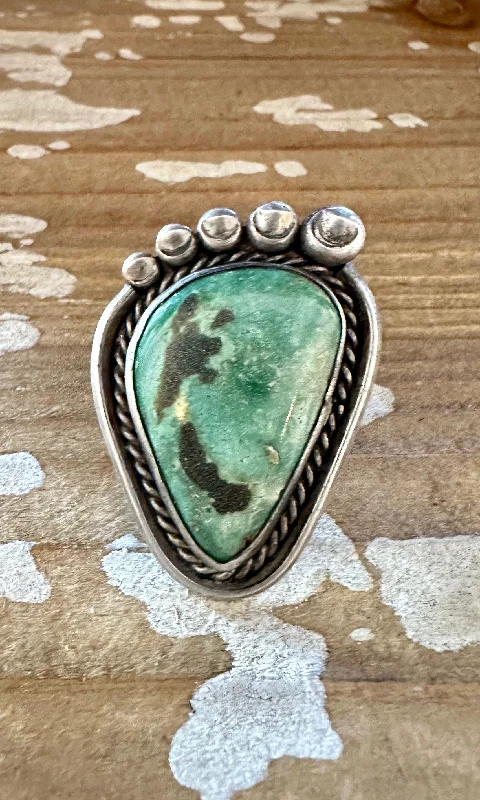 Simple Custom Rings For Wedding Day-BEST FOOT FORWARD Vintage Handmade Large Ring Sterling Silver & Turquoise • Size 6 1/2