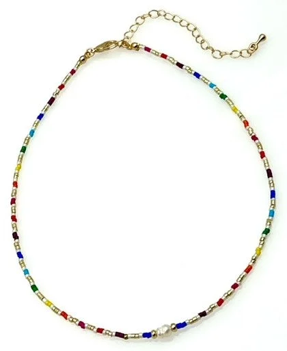 Elegant Long Necklace For Fashionistas-Beaded Necklace with Pearl Pendant - Multi colors