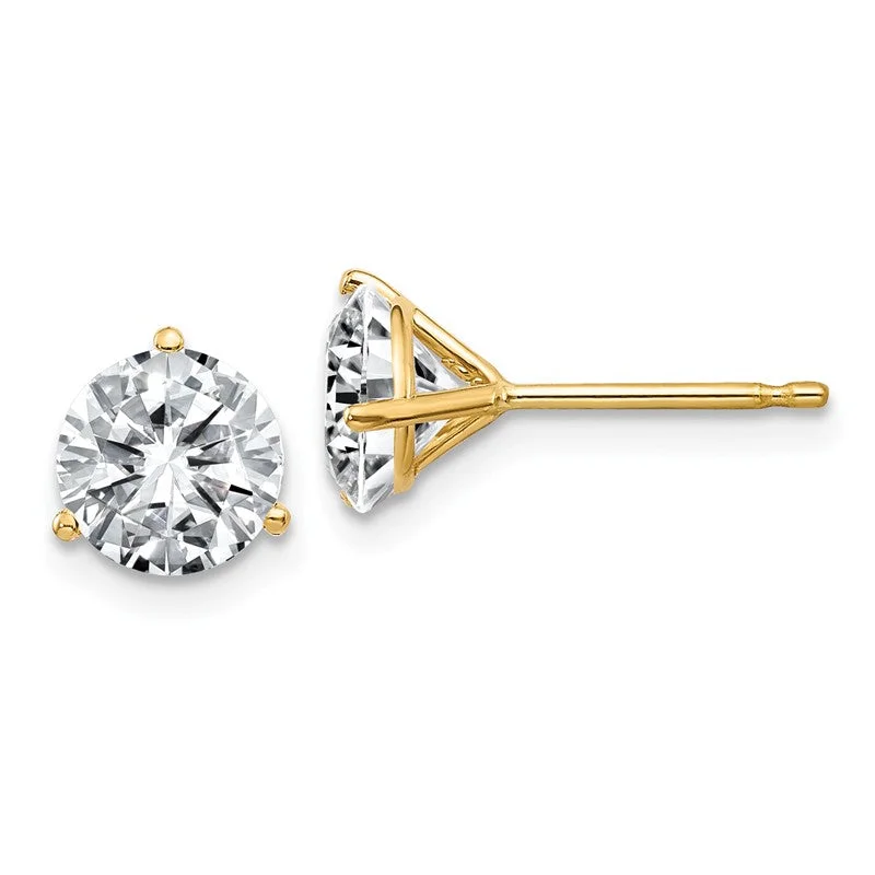 Custom Earrings For Wedding Day Gifts-14k Yellow Gold 1.50ct 6mm Round Moissanite 3-Prong Post Earrings