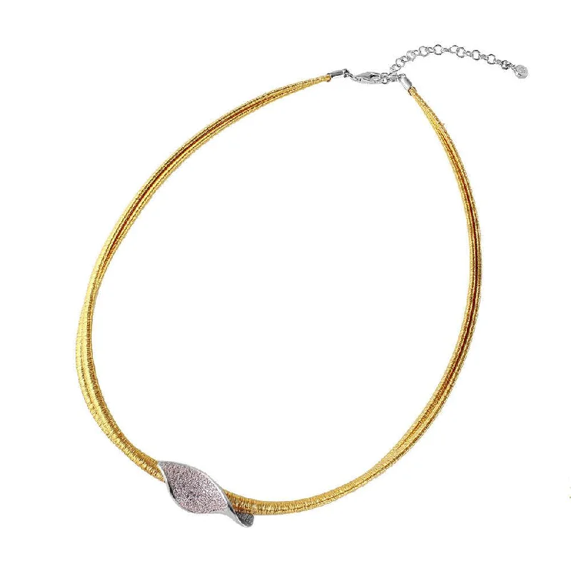 Handmade Gold Necklace For Bridesmaids-Silver 925 Gold Plated Italian Necklace with Micro Pave CZ Curved Accent - ITN00119GP-RH