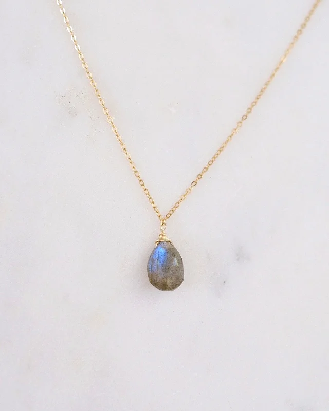 Luxury Sapphire Necklace For Bridal Gifts-Labradorite Simple Drop Necklace