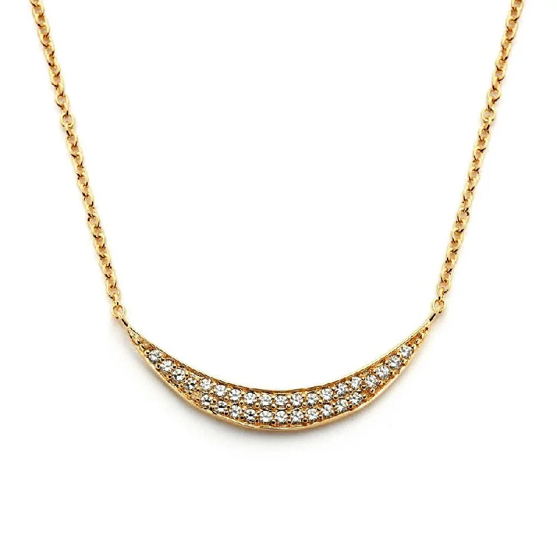 Long Gold Necklace For Casual Wear-Silver 925 Gold Plated Crescent CZ Inlay Necklace - BGP00801