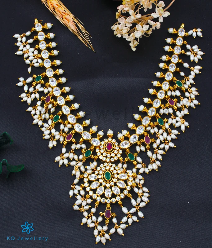 Elegant Gold Necklace For Formal Wear-The Tarini Silver Guttapusalu Necklace (Medium/White)