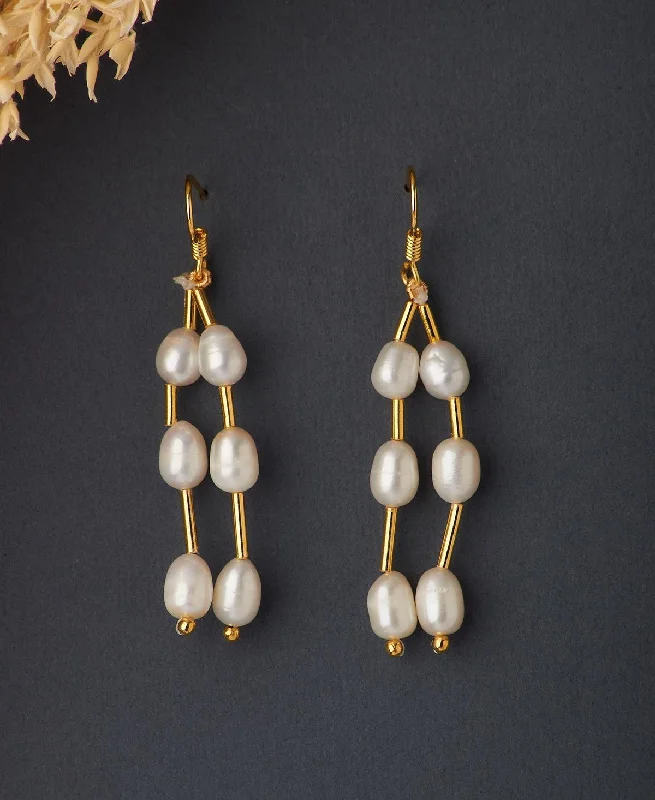 Elegant Long Drop Earrings For Wedding Day-Elegant Hanging Pearl Earring