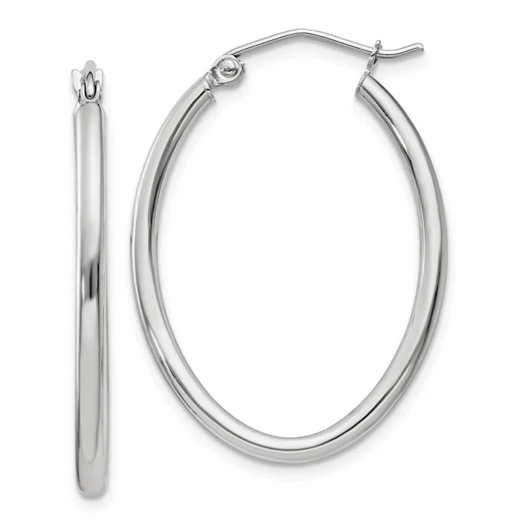 Elegant Hoop Earrings For Anniversary Gifts-14k White Gold Polished 2mm Oval Tube Hoop Earrings