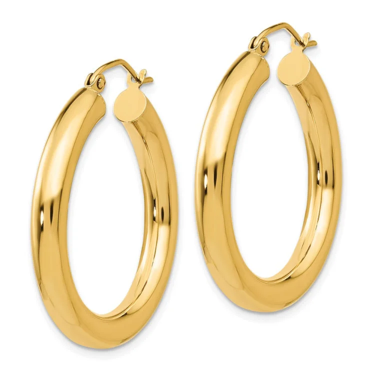 Trendy Pearl Earrings For Casual Outfits-14K Polished 4mm Lightweight Tube Hoop Earrings