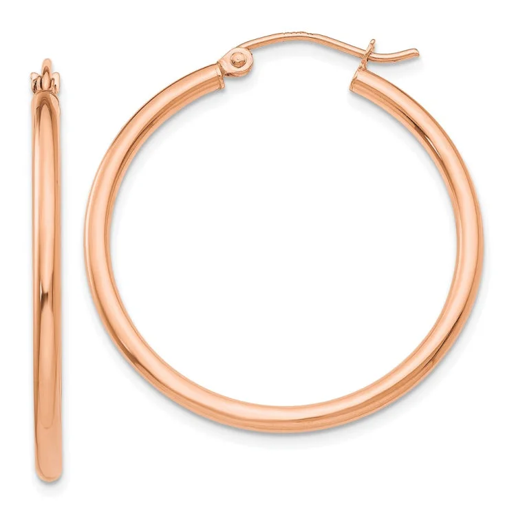 Large Beaded Earrings For Special Events-14k Rose Gold Polished 2mm Lightweight Tube Hoop Earrings