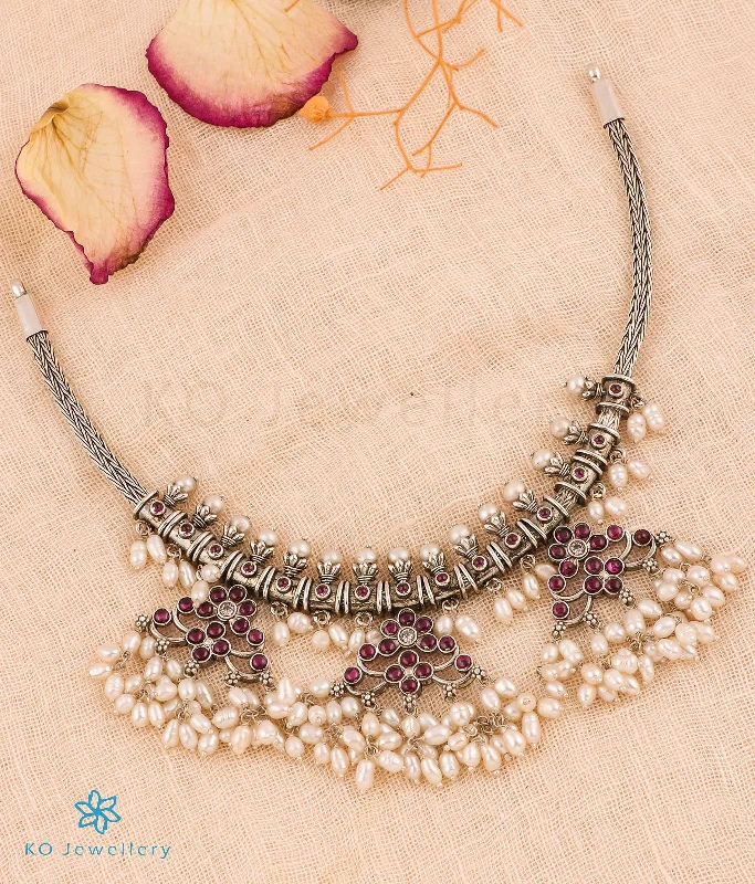 Simple Gemstone Necklace For Casual Style-The Tarasara Silver Guttapusalu Necklace (Oxidised)