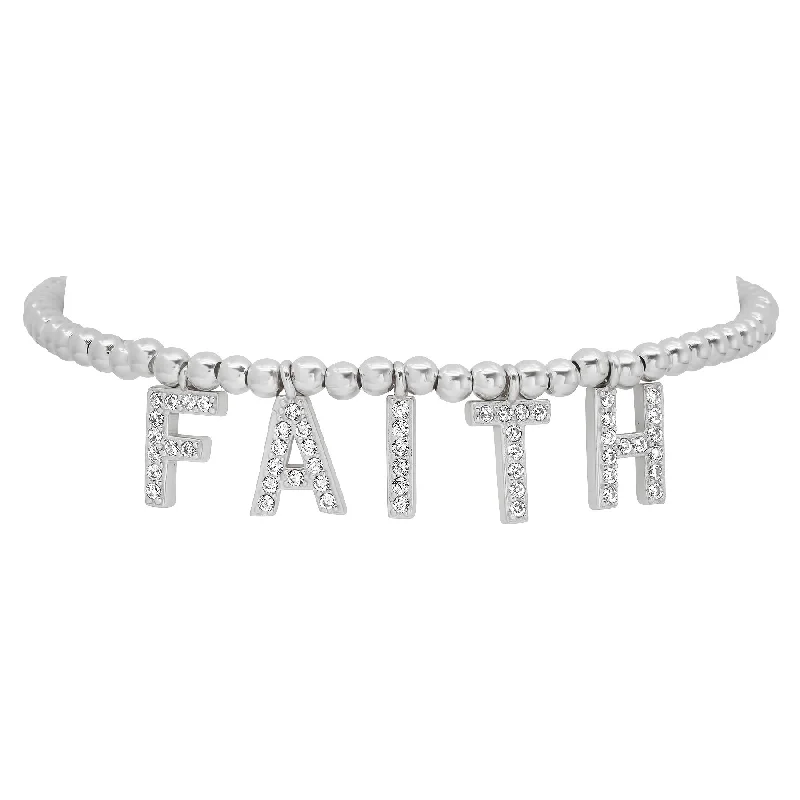 Boho Beaded Bracelets For Women-FAITH STRETCH BRACELET, SILVER