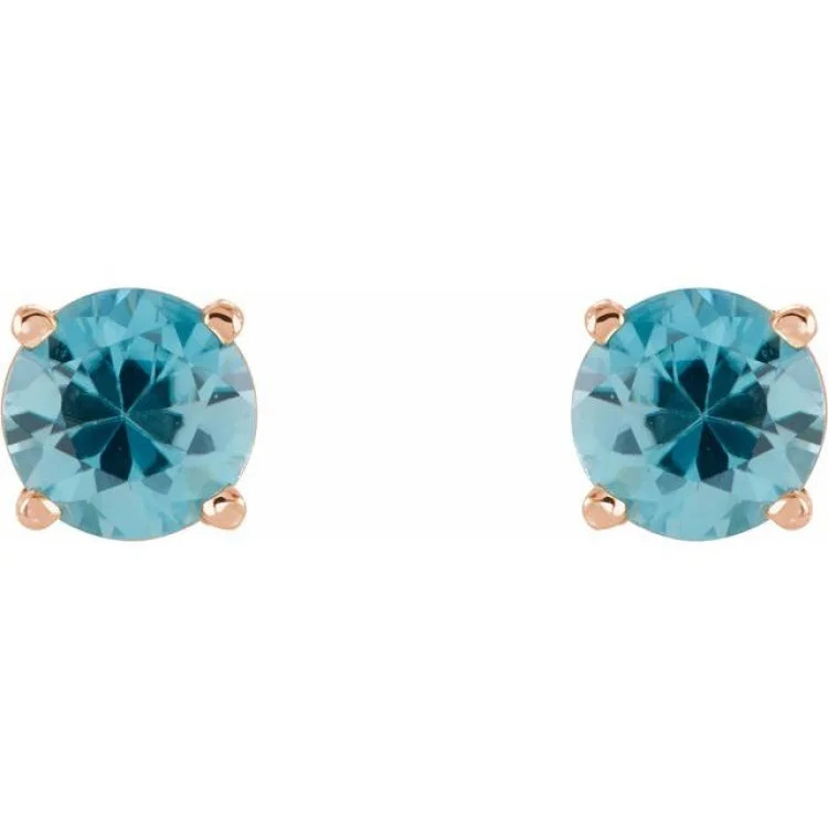 Colorful Crystal Earrings For Day Wear-14K Rose 5 mm Natural Blue Zircon Stud Earrings