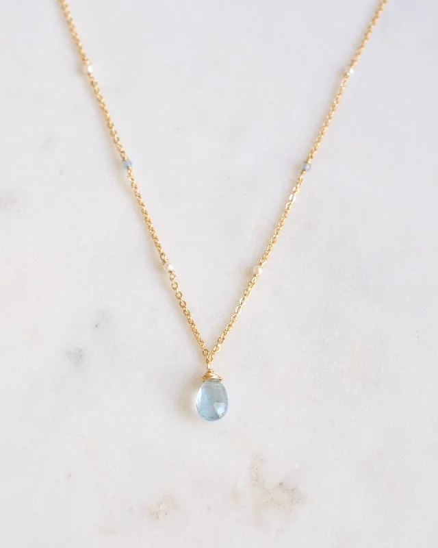 Trendy Long Necklace For Fashion Week-Aquamarine Bohemian Drop Necklace