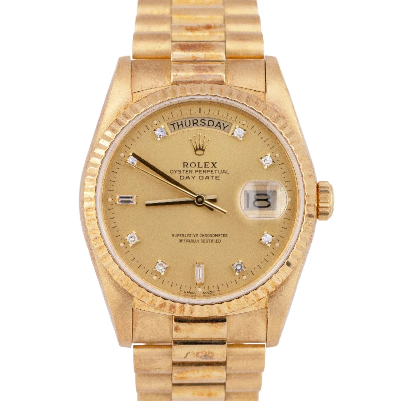 Stylish Digital Watches With Multi-Functions-Rolex Day-Date President DIAMOND Champagne Dial 36mm 18K Yellow Gold Watch 18238