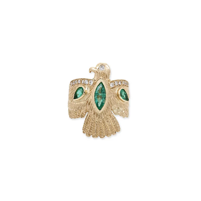 Elegant Gold Rings For Classic Brides-EMERALD THUNDERBIRD RING