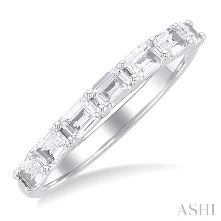 Simple Custom Wedding Bands For Grooms-1 ctw East-West Emerald Cut Diamond Fashion Ring in 14K White Gold